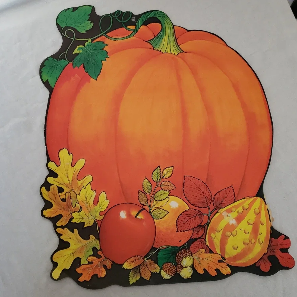 Beistle '78 Thanksgiving Harvest Pilgrim Indian Die Cut +‎ Pumpkin Wall Decor